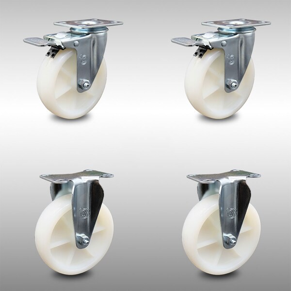 Service Caster 5 Inch SS Nylon Wheel Swivel Top Plate Caster Lock Brake 2 Rigid SCC, 2PK SCC-SSTTL20S514-NYS-2-R-2 - main